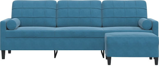 Триместен Кадифен Син Диван 226x77x80см
