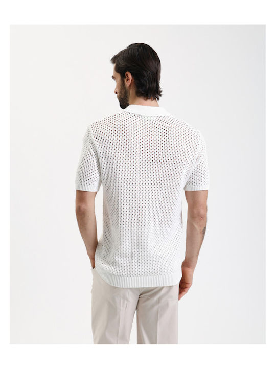 Short-sleeved Cotton Shirt in Wide Line White