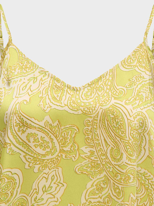 Women's Blouse Satin Sleeveless with V Neckline APPLE GREEN