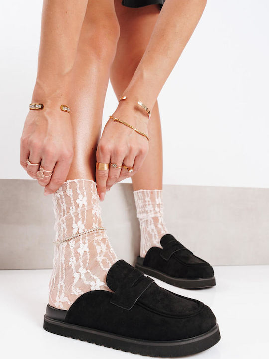Μαύρα Suede Loafers Sport Πλατφόρμα