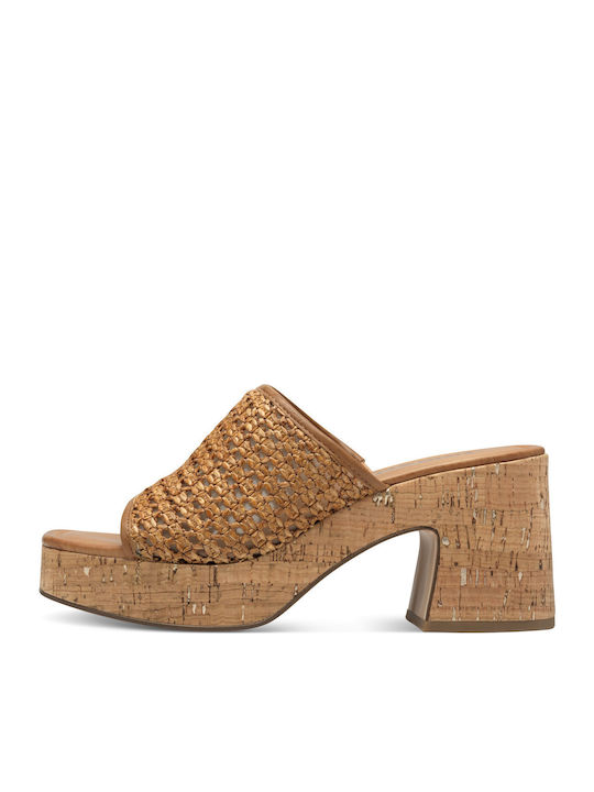 Mules with Chunky High Heel in Tabac Brown Color