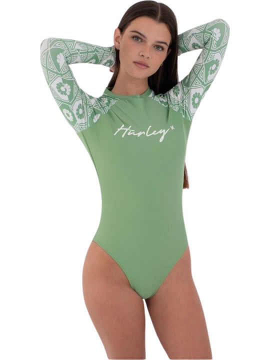 One Piece Swimsuit With Zipper Green