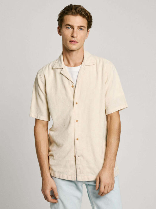 Drop 2 Ansel Κοντομάνικο Βαμβακερό Πουκάμισο σε Κανονική Γραμμή Καρό Ivory White
