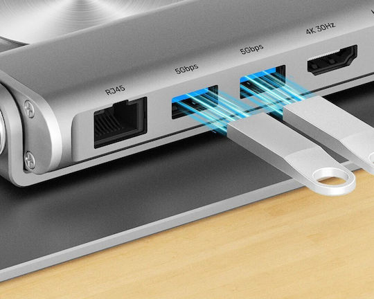 Unitek USB-C Docking Station με HDMI 4K PD Ethernet Ασημί (D1109B01)