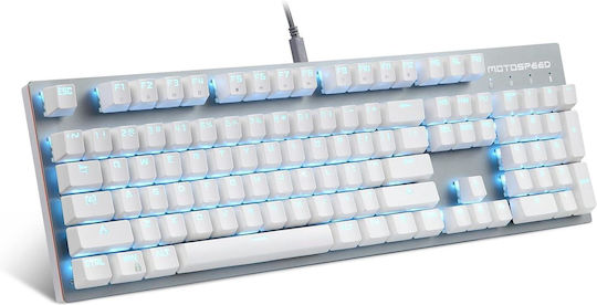 Motospeed GK89 Ασύρματο Gaming Μηχανικό Πληκτρολόγιο με Outemu Red διακόπτες και Φωτιζόμενα πλήκτρα (Ελληνικό) Λευκό