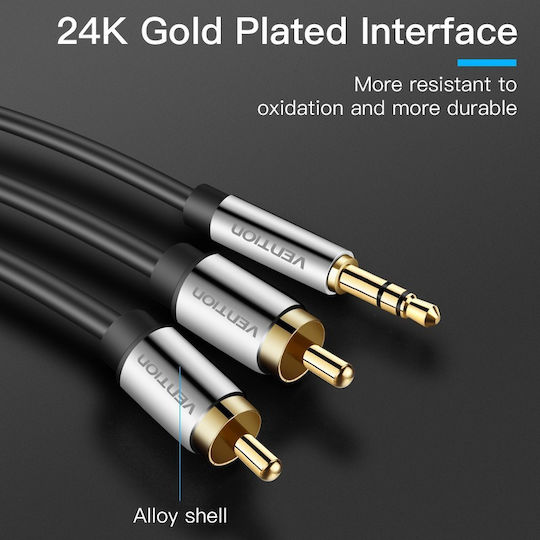 Vention 3,5mm Klinkenkabel - 2x RCA-Stecker Schwarz 0,5m mit Vergoldeten Anschlüssen