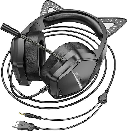 Borofone BO106 Over Ear Gaming Headset με σύνδεση 3.5mm Black / Green