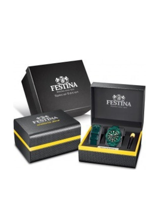 Festina Bike Diver Men's Watch Chronograph Battery with Turquoise Metal Bracelet