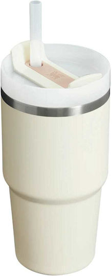 Stanley Quencher H2.0 FlowState Stainless Steel Thermos Glass BPA Free 590ml Cream with Straw