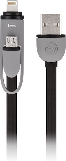 Forever Flat Cablu USB la micro USB / Lightning / Type-C cu mai multe porturi 1.5A Negru 1m (T_01626)