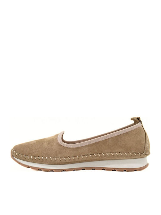 Δερμάτινα Γυναικεία Loafers σε Μπεζ Χρώμα