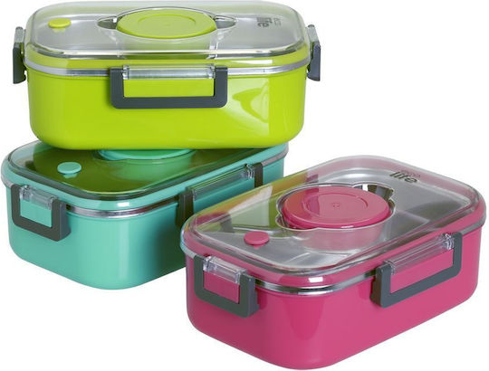 Ecolife Recipient Rectangular Cu Dublu Perete Pentru Mâncare Inox Termos Roz Cu Compartimente 850ml