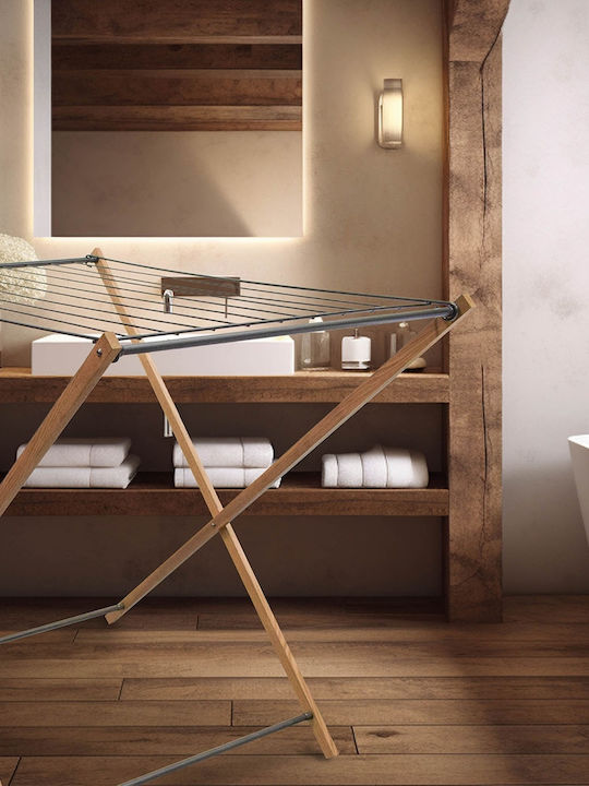 Sepio Wooden Folding Floor Clothes Drying Rack with Hanging Length 9.35m
