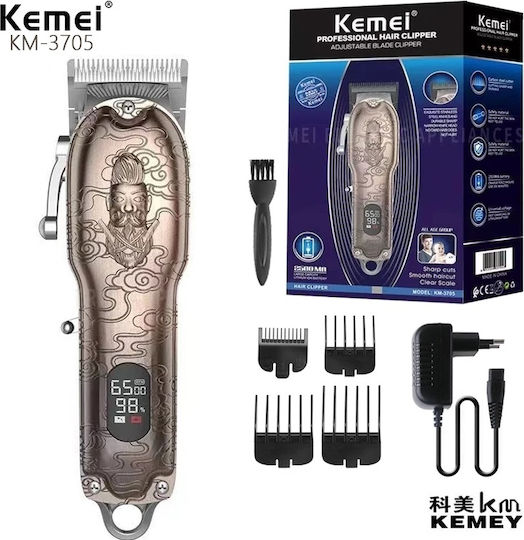 Kemei Επαγγελματική Επαναφορτιζόμενη Κουρευτική Μηχανή Χάλκινη KM3705