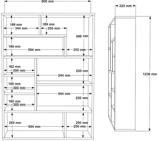 Βιβλιοθήκη Decora Φυσική-ανθρακί 90x22x123.6εκ.