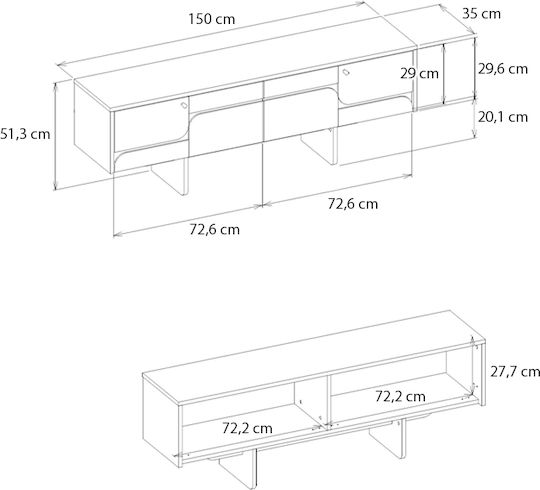 Wohnzimmer TV-Einheit Lava Rota Oak - Ανθρακί L150xB35xH51.3cm