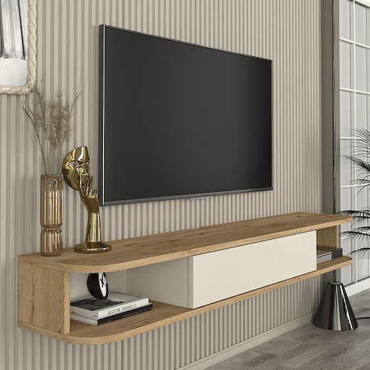TV-Ständer Cross aus Metall & Holz mit LED-Beleuchtung Sepet Eiche - Sandstein M150xT29.6xH19.2cm