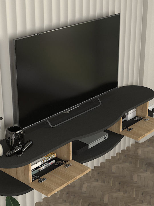 Έπιπλο Τηλεόρασης Perk με Φωτισμό LED Ανθρακί - Sepet Oak Μ150xΠ35xΥ19.2cm