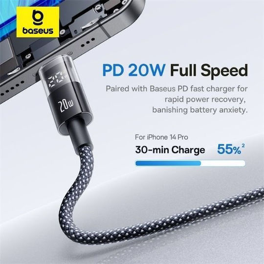Baseus Display 2 Series Braided / LED USB-C to Lightning Cable 20W Black 2m (P10382703121-01)