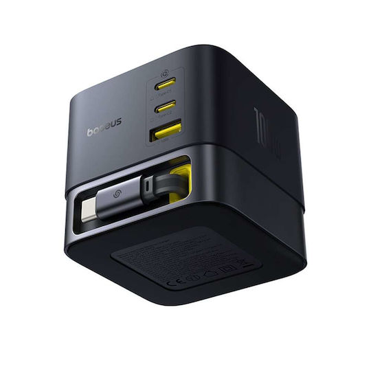Baseus Suport de Încărcare GaN cu Port USB-A și 2 Porturi USB-C și Cablu USB-C 100W Livrarea energiei în culoarea Negru (P10164001123-00)