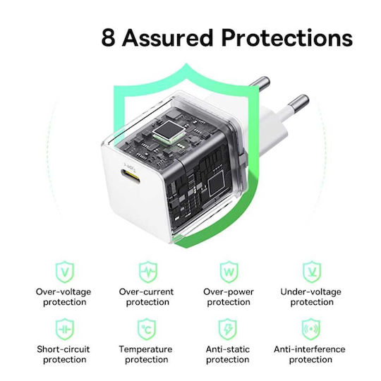 Baseus Ladegerät mit USB-C Anschluss und Kabel USB-C - USB-C 30W Stromlieferung Weißs (Palm)