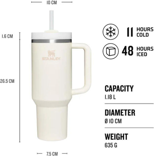 Stanley Quencher H2.0 FlowState Handled Thermos Stainless Steel BPA Free 1.18L Hot Coral with Straw and Handle