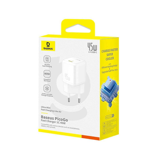Baseus Φορτιστής Χωρίς Καλώδιο GaN με Θύρα USB-C 45W Power Delivery / Quick Charge 3.0 / SuperCharge Λευκός (PicoGo)