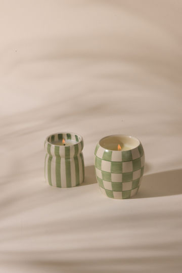 Lumânare pe bază de plante Bora Bora 184g Borcan ceramic cu dungi verzi Cabana Paddywax