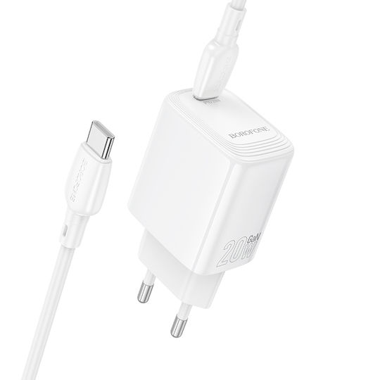 Borofone Charger with USB-C Port and Cable USB-C - USB-C 20W Power Delivery / Quick Charge 3.0 Whites (BN26 Fuente)