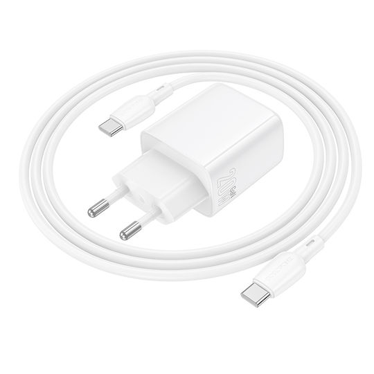 Borofone Charger with USB-C Port and Cable USB-C - USB-C 20W Power Delivery / Quick Charge 3.0 Whites (BN26 Fuente)