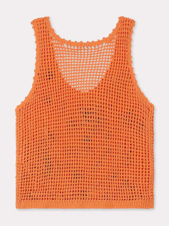 Women's Sleeveless Sweater Cotton Floral Orange