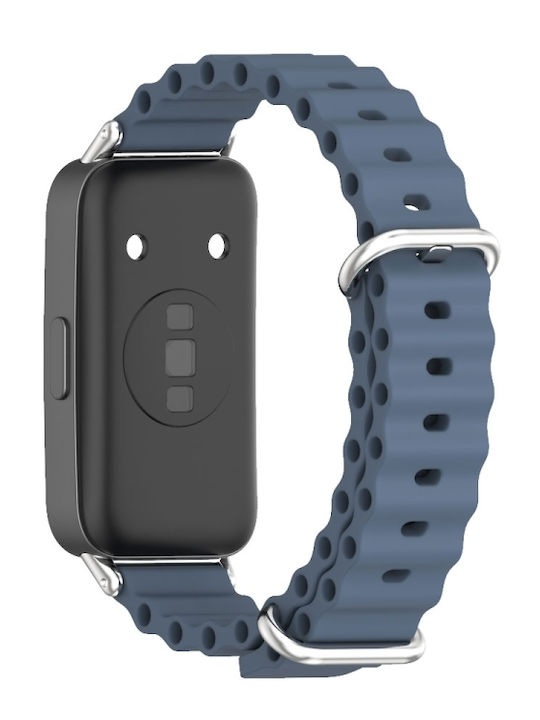 Huawei Band 8 9 Mijobs Marine Silicone Breathable Watch Band Space Blue+silver