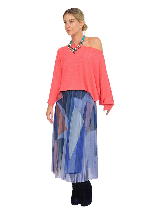 High-waisted Midi Skirt Blue
