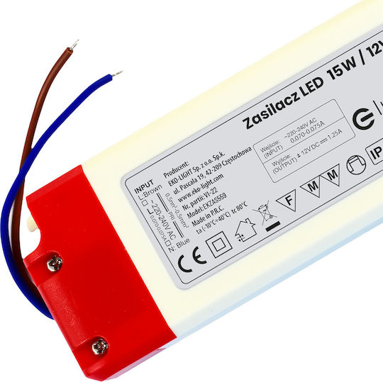 Eko Light Τροφοδοτικό LED IP20 Ισχύος 15W με Τάση Εξόδου 12V