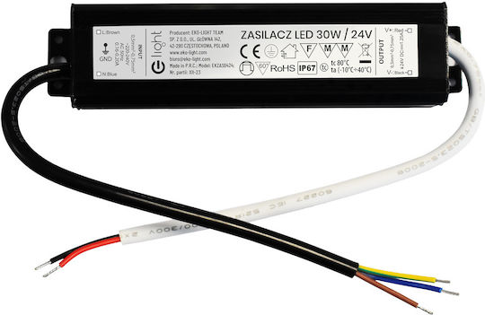 Eko Light LED Захранване Водоустойчиво IP67 Мощност 30W с Изходно Напрежение 24V