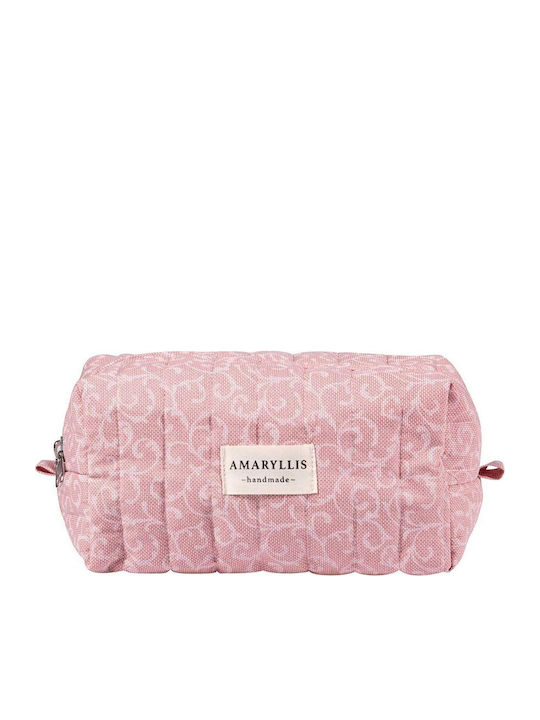 Geantă de toaletă pătrată Amaryllis din material paisley somon, lucrată manual, cu fermoar