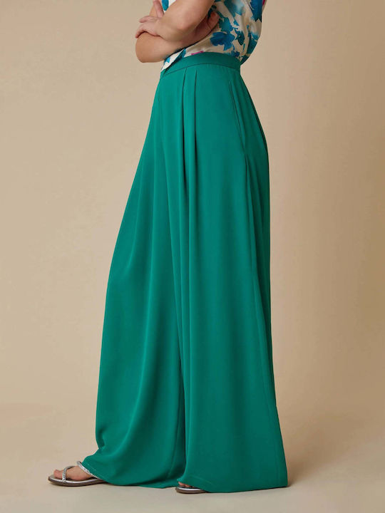Women's High-waisted Fabric Trousers Emerald