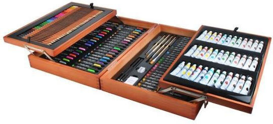 Maaleo Painting Set in Case Colouring Set 174 pieces with Wooden Carrying Case Brown 44.5x31x9.6 cm. 44.5x31cm 174pcs