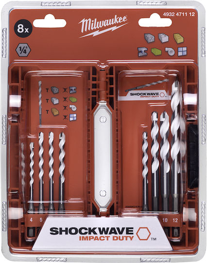 Milwaukee Set of 8 1/4" Diamond Drills Carbide with Hexagonal Shank for Masonry, Metal, Wood, Glass, Tiles and Drywall