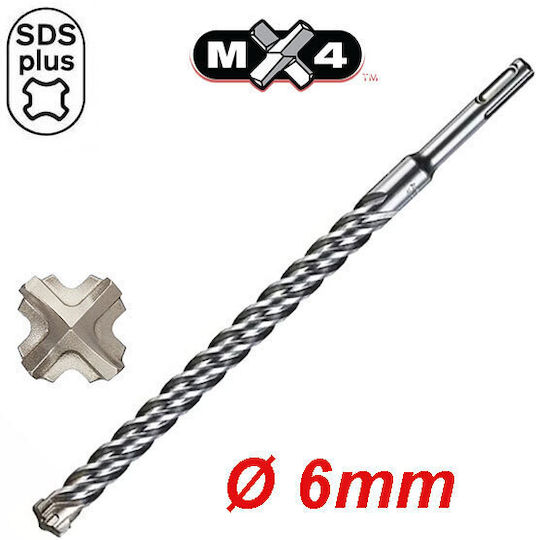Milwaukee Four-Cut Drill with SDS Plus Shank for Masonry 6x100mm