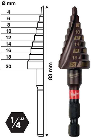 Milwaukee Shockwave Conical Drill Titanium with Hexagonal Shank for Metal 4-20mm