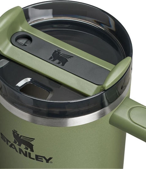 Stanley Quencher H2.0 FlowState Handled Tumbler Thermos Stainless Steel BPA Free 1.18lt Khaki with Straw and Handle