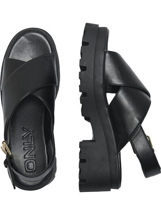 Onldoja10 Кожени Дамски Сандали Flatforms Черни