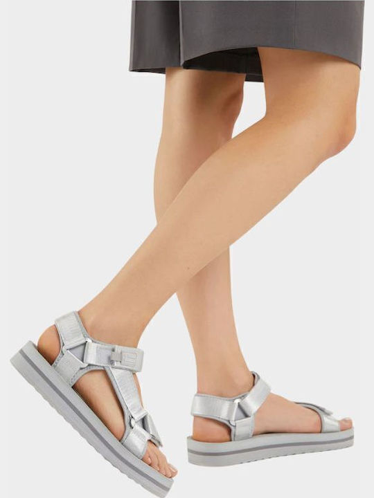 Flache Sandalen für Damen in Silber Farbe