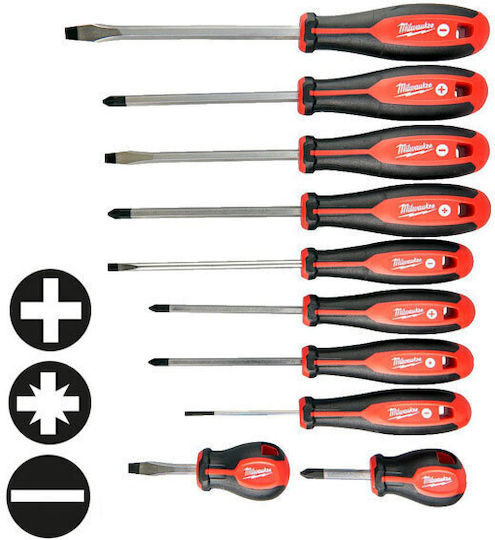 Milwaukee Set 10 Magnetic Screwdrivers with 10 Interchangeable Tips