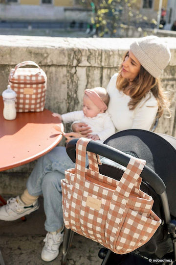 Nobodinoz Insulated Bag Handbag Terracotta Checks