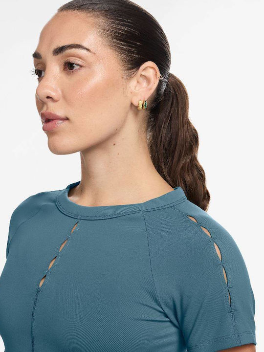 One Women's Athletic Blouse Short Sleeve Dri-Fit Smokey Blue