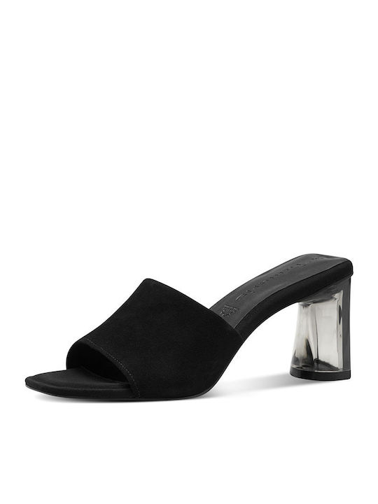 Suede Mules with Chunky High Heel in Black Color