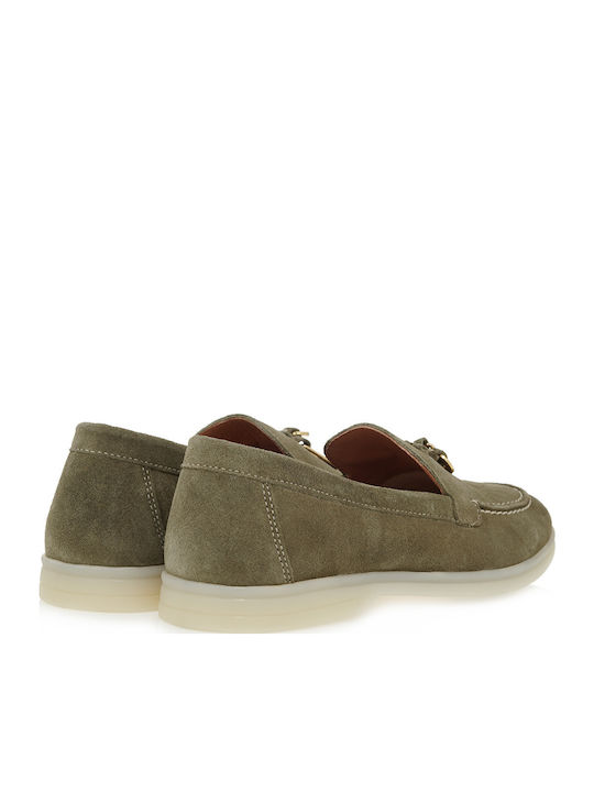 Leather Women's Loafers in Green Color