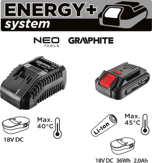 Graphite Werkzeugbatterie Lithium 18V mit Kapazität 2Ah